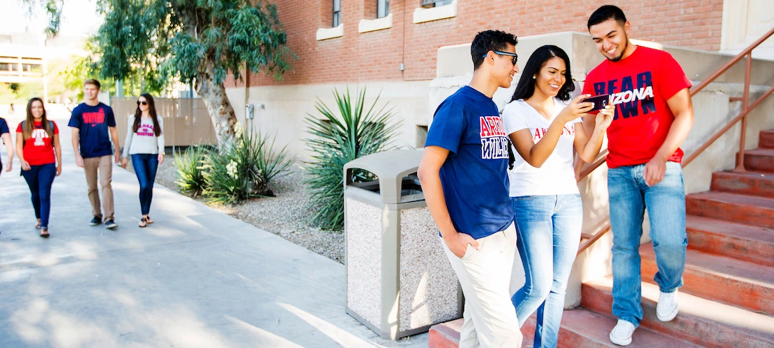 two groups of students chatting at the university of arizona