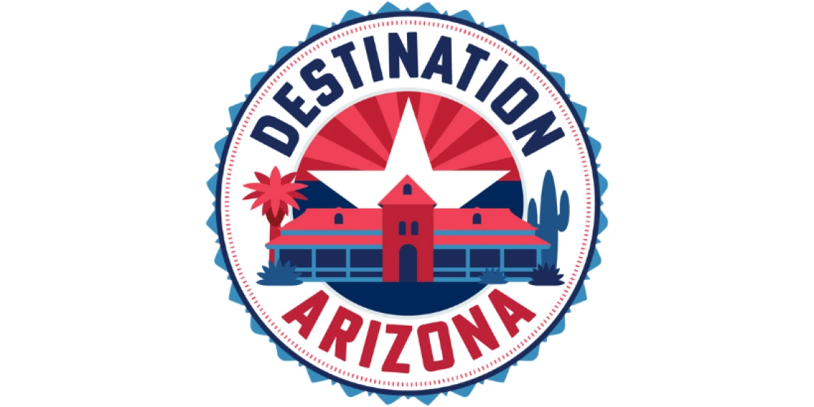 red and blue old main graphic with Destination Arizona