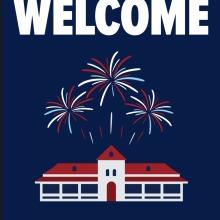 Illustration of old main with fireworks.